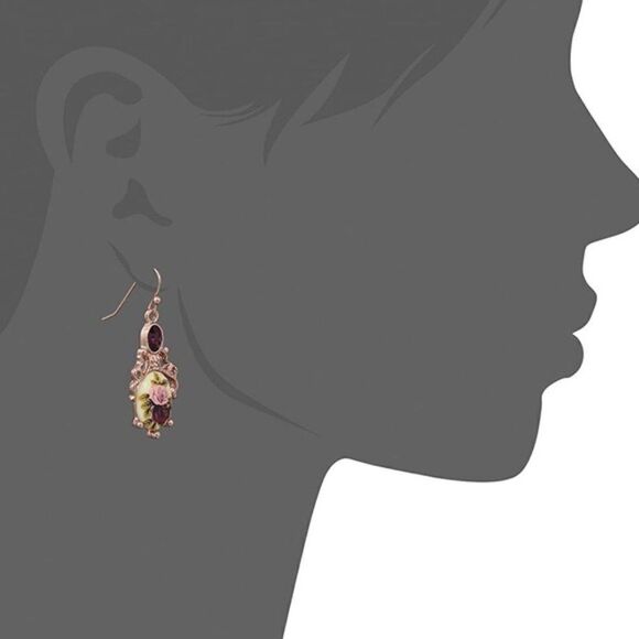 1928 Rose Gold Manor House Filigree Dangling Drop Hook Earrings